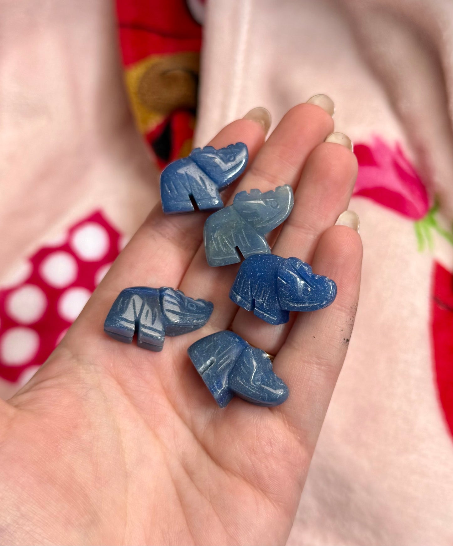 Blue aventurine elephant carvings