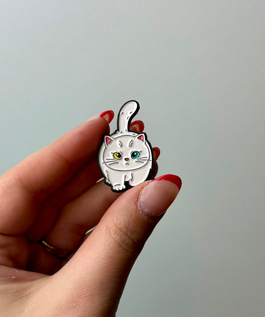 White cat enamel pin