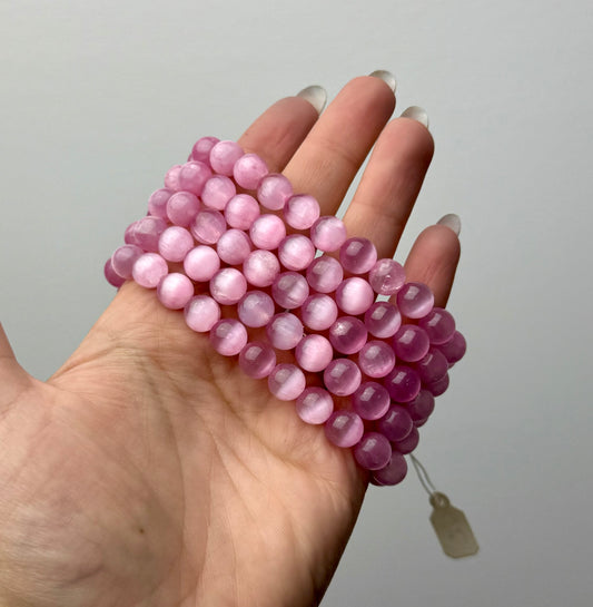 Dyed pink satin spar bracelets
