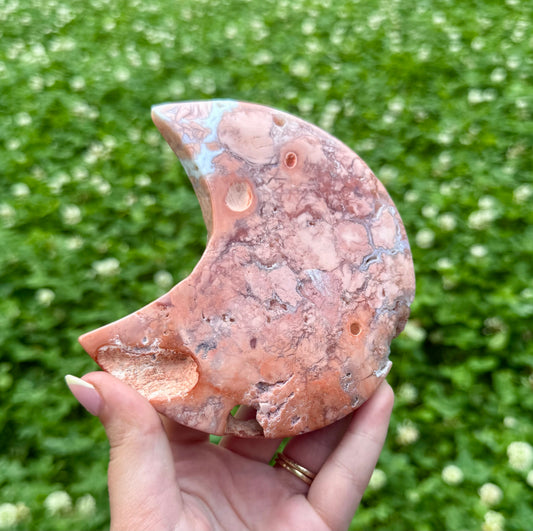 Pink cotton candy agate moon carving