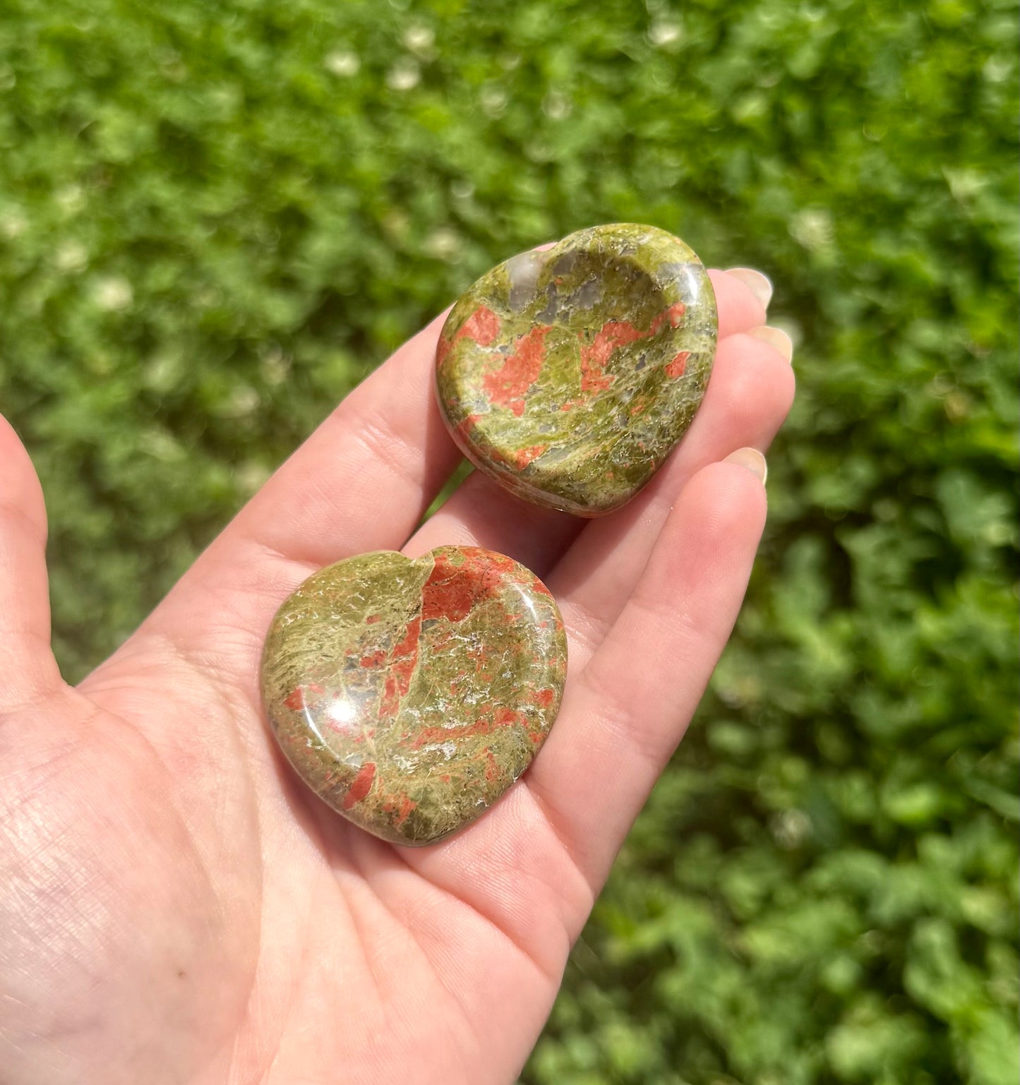 Unakite heart worry stones