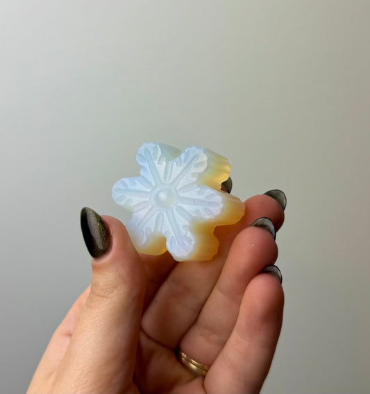 Man made material Opalite snowflake carving