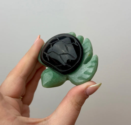 Green aventurine obsidian turtle carving