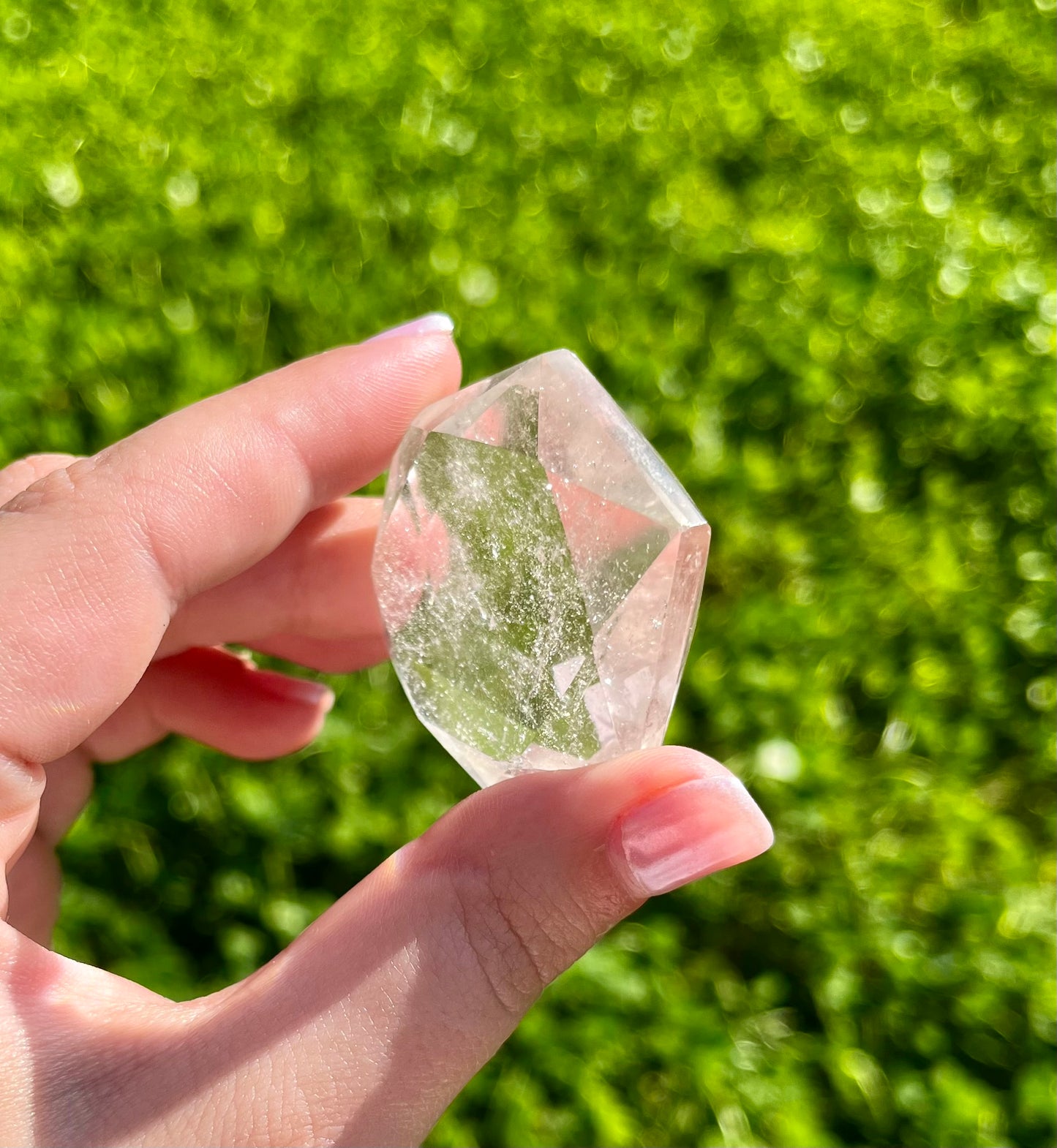 Clear quartz hexagon carving