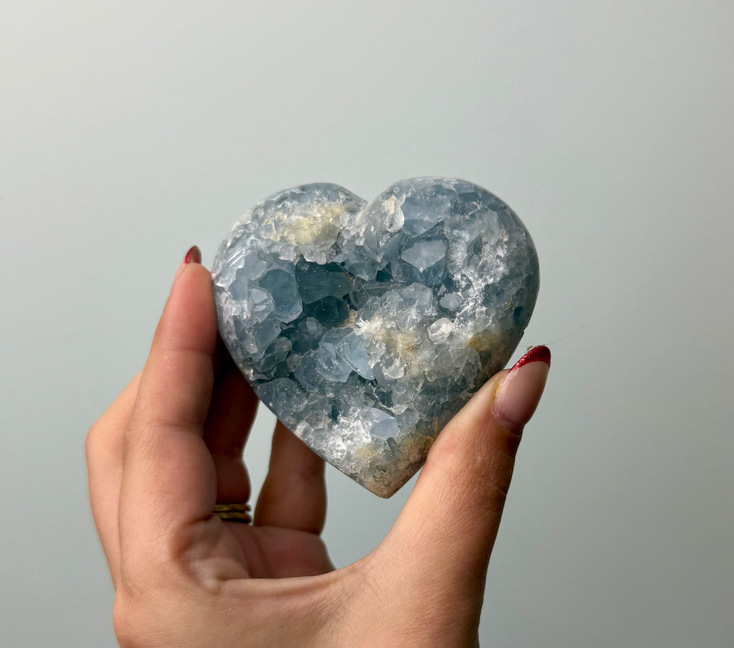 Celestite raw heart carving