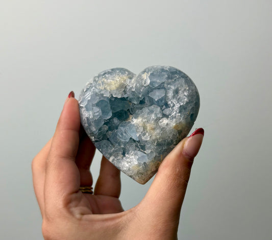 Celestite raw heart carving