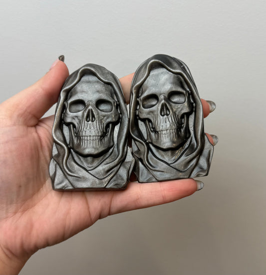 Silver sheen obsidian skelton grim reaper carvings