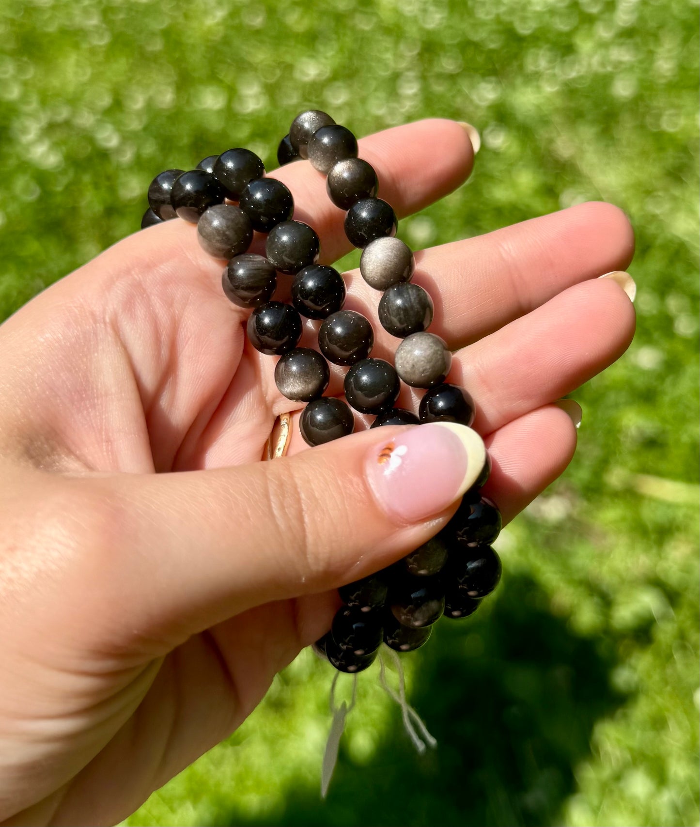 Silver sheen obsidian bracelets