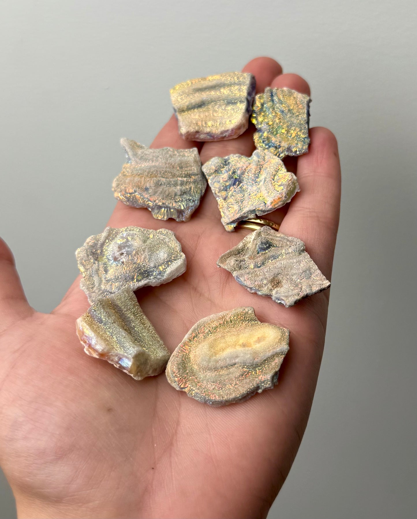 Altered material aura chalcedony specimens