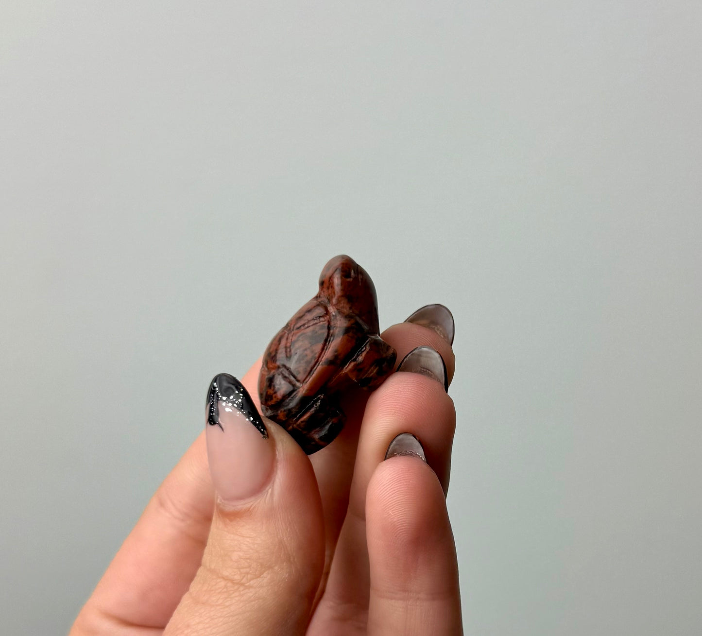 Mahogany obsidian turtle carving