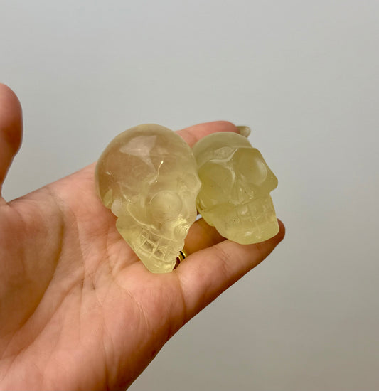 Heat treated citrine skull carvings