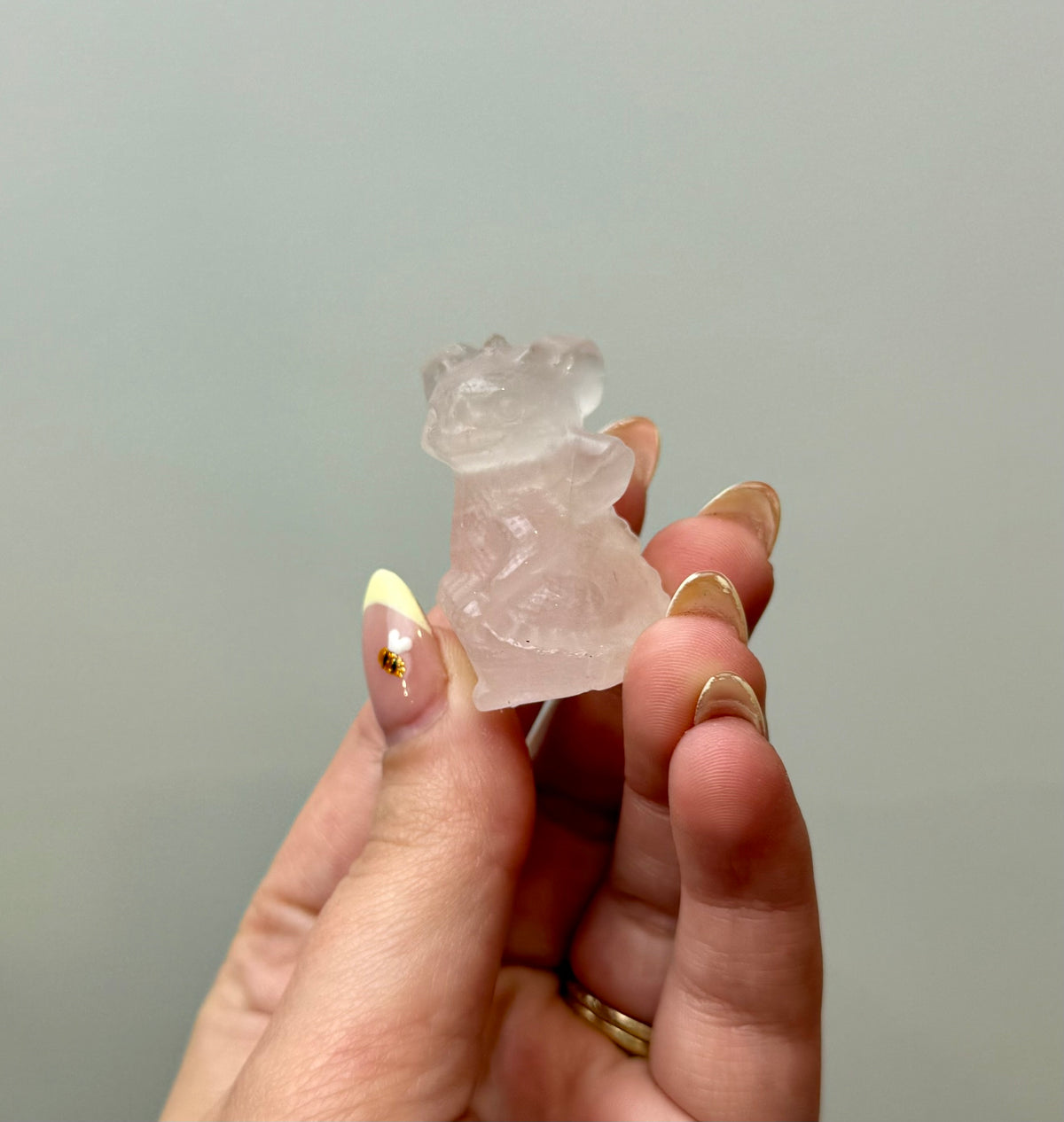 Rose quartz dragon carving