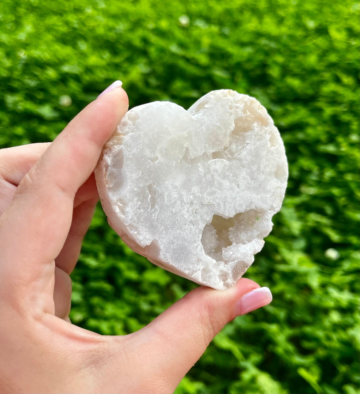 Quartz geode heart carving