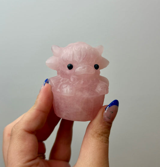 Rose quartz cow carving