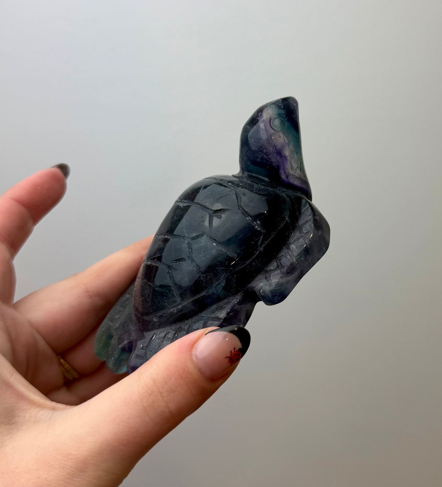 Fluorite sea turtle carving