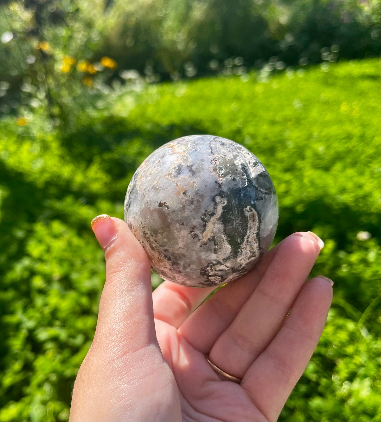 Moss agate sphere