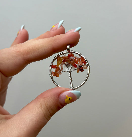 Carnelian wire wrapped tree pendant