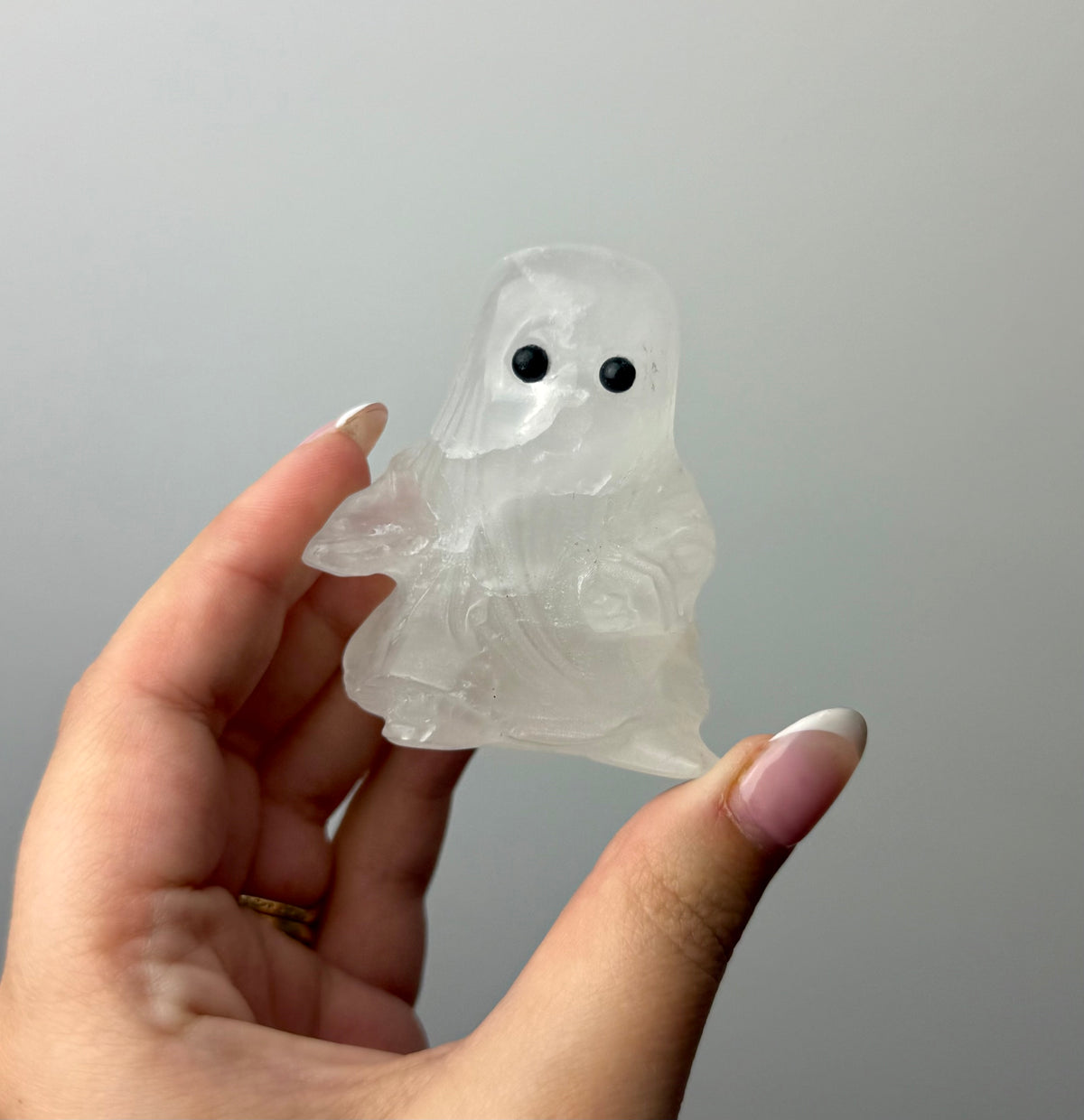 Clear quartz ghost carvings