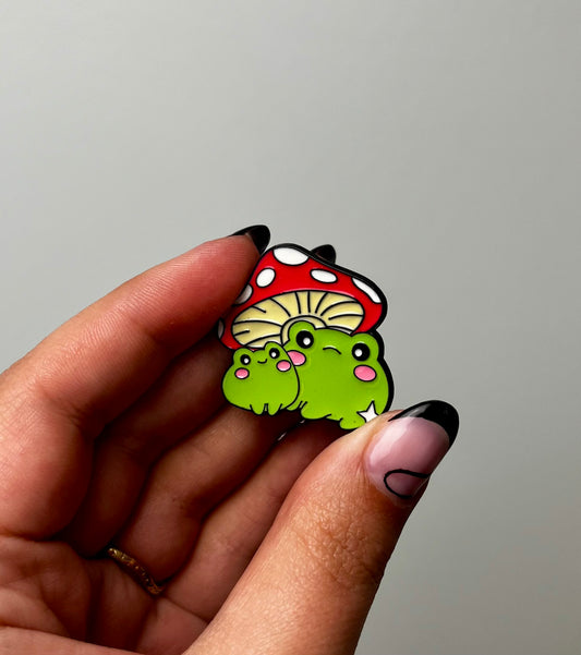 Mushroom frogs enamel pin