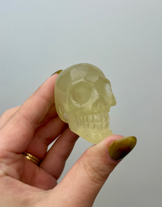 Heat treated citrine skull carving