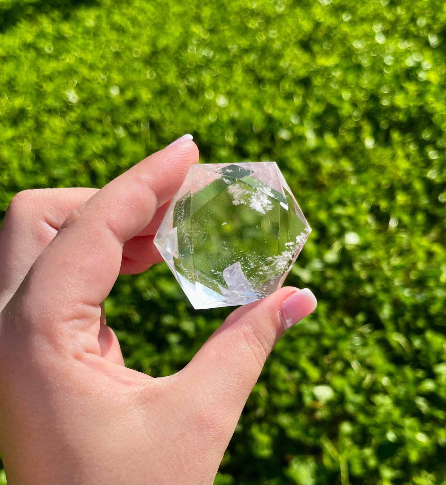 Clear quartz hexagon carvings