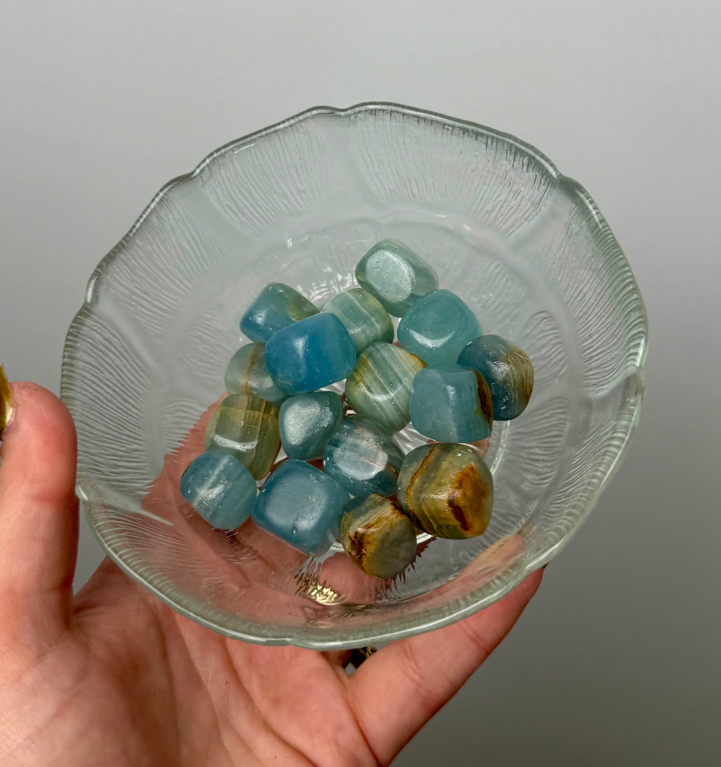 “Blue onyx” aquatine Lemurian calcite cubes