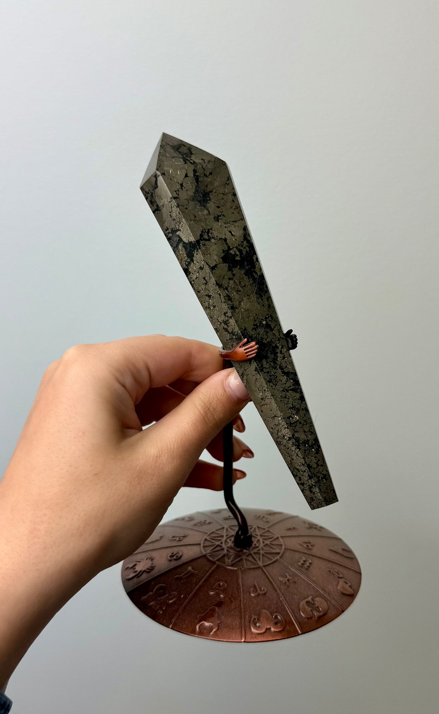 Pyrite wand on stand