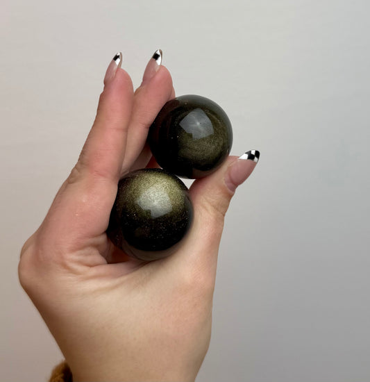 Gold sheen obsidian spheres
