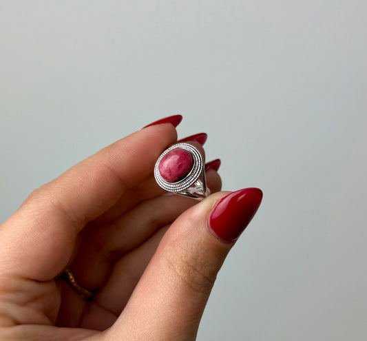Rhodonite adjustable ring