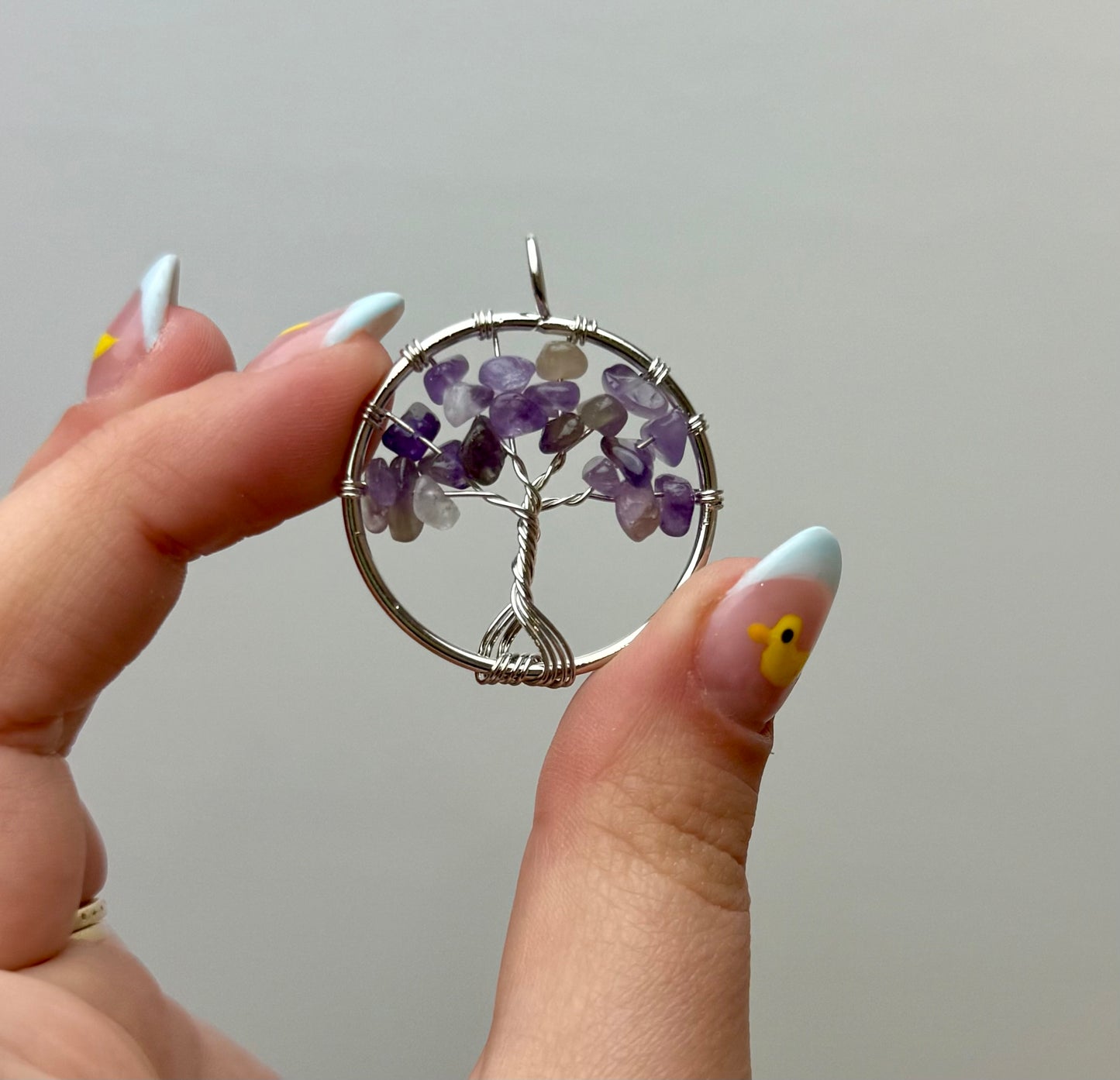 Amethyst wire wrapped tree pendant