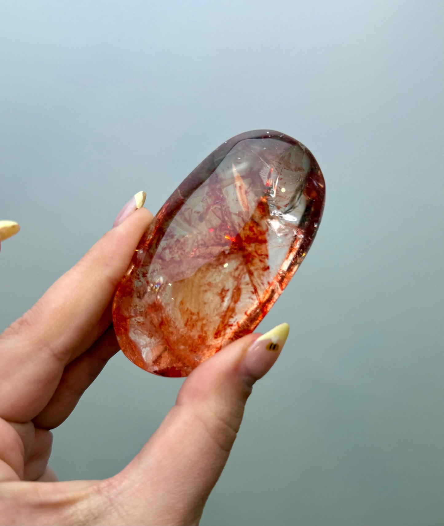 Dyed smoky quartz palm stone