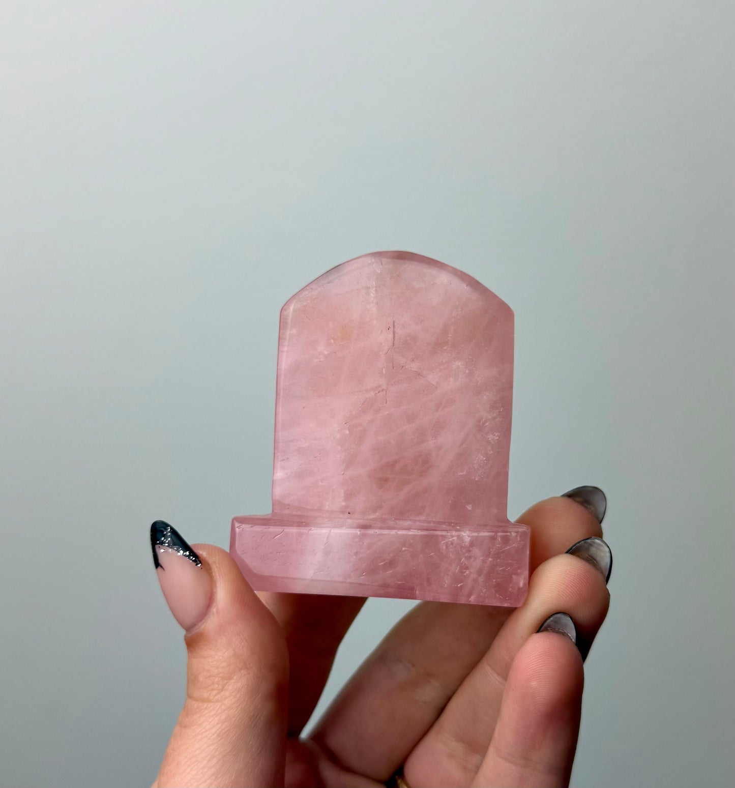 Rose quartz gravestone carving