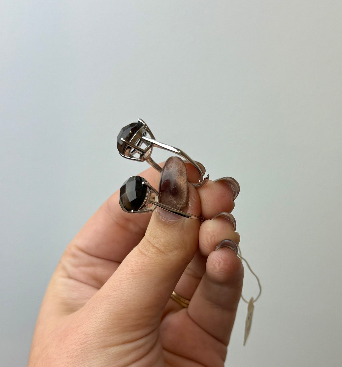 Faceted smoky quartz adjustable rings
