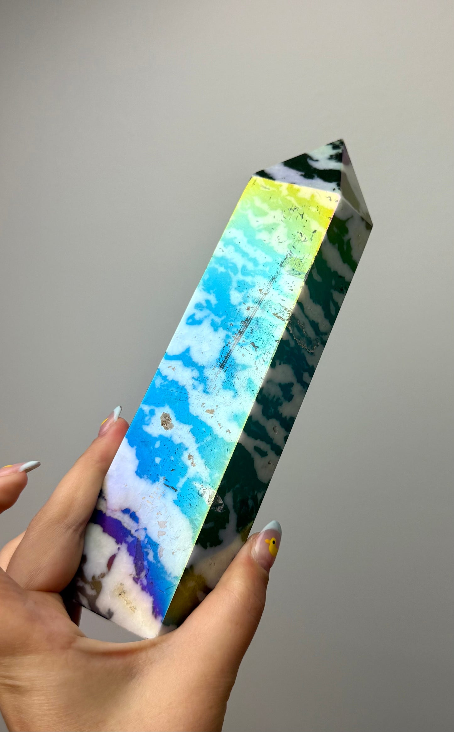 Aura coated altered zebra jasper tower