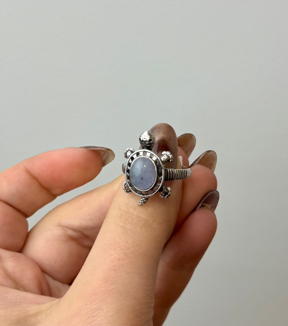 Blue kyanite turtle adjustable ring