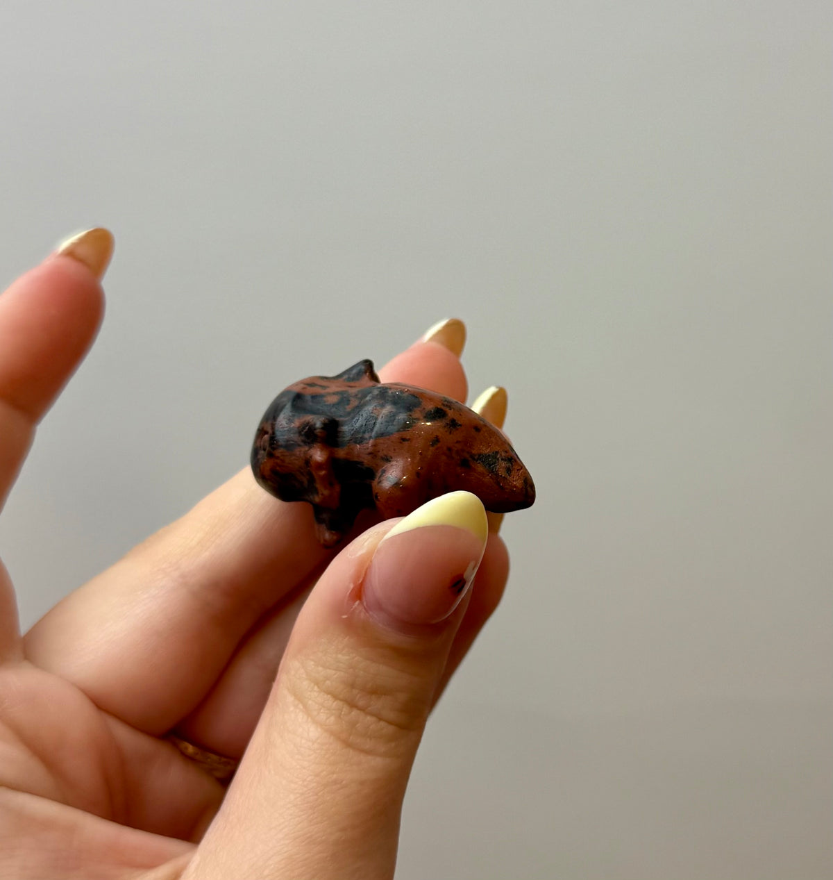 Mahogany Obsidian axolotl carving