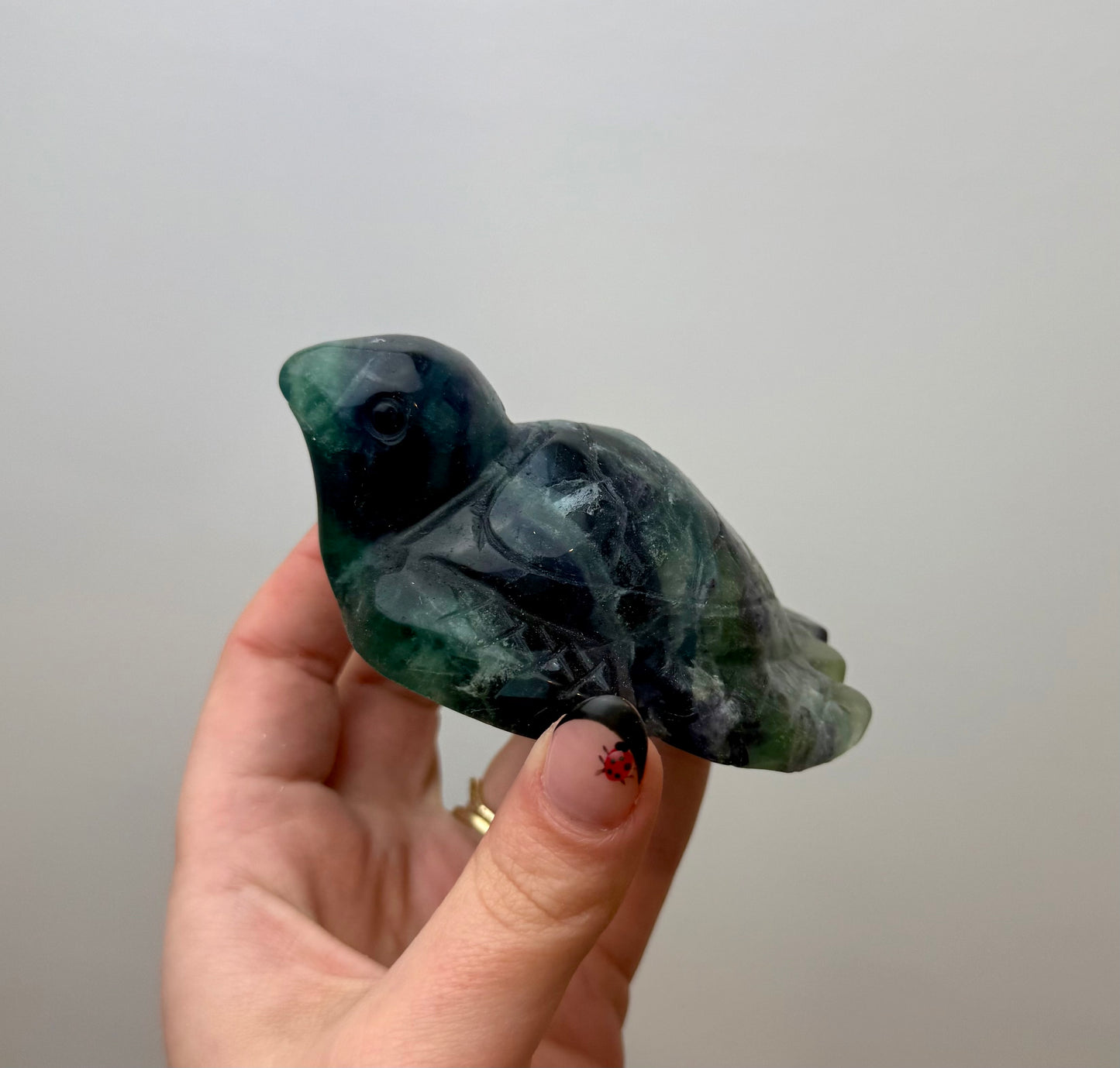 Fluorite sea turtle carving