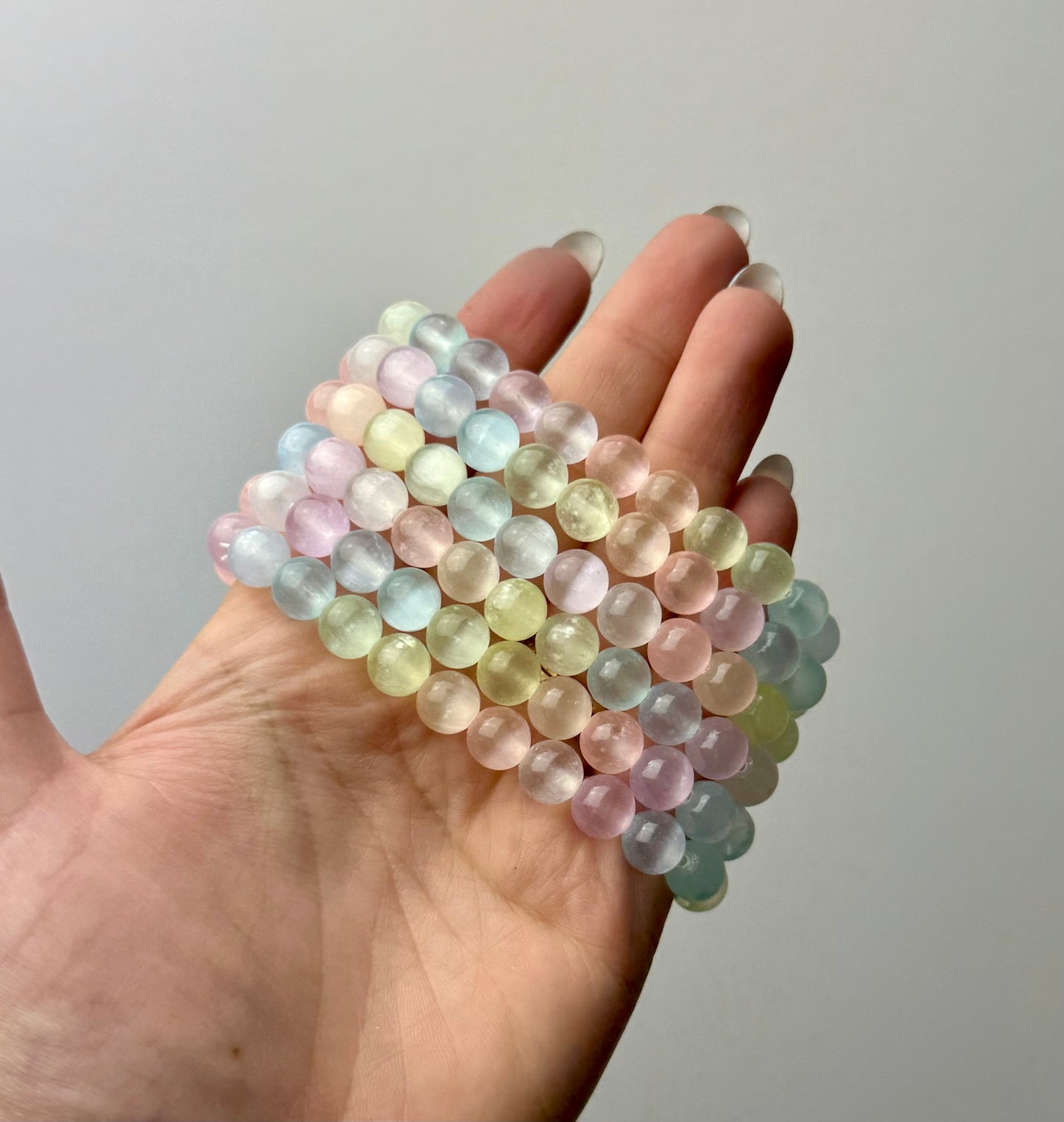 Dyed pastel rainbow satin spar bracelets