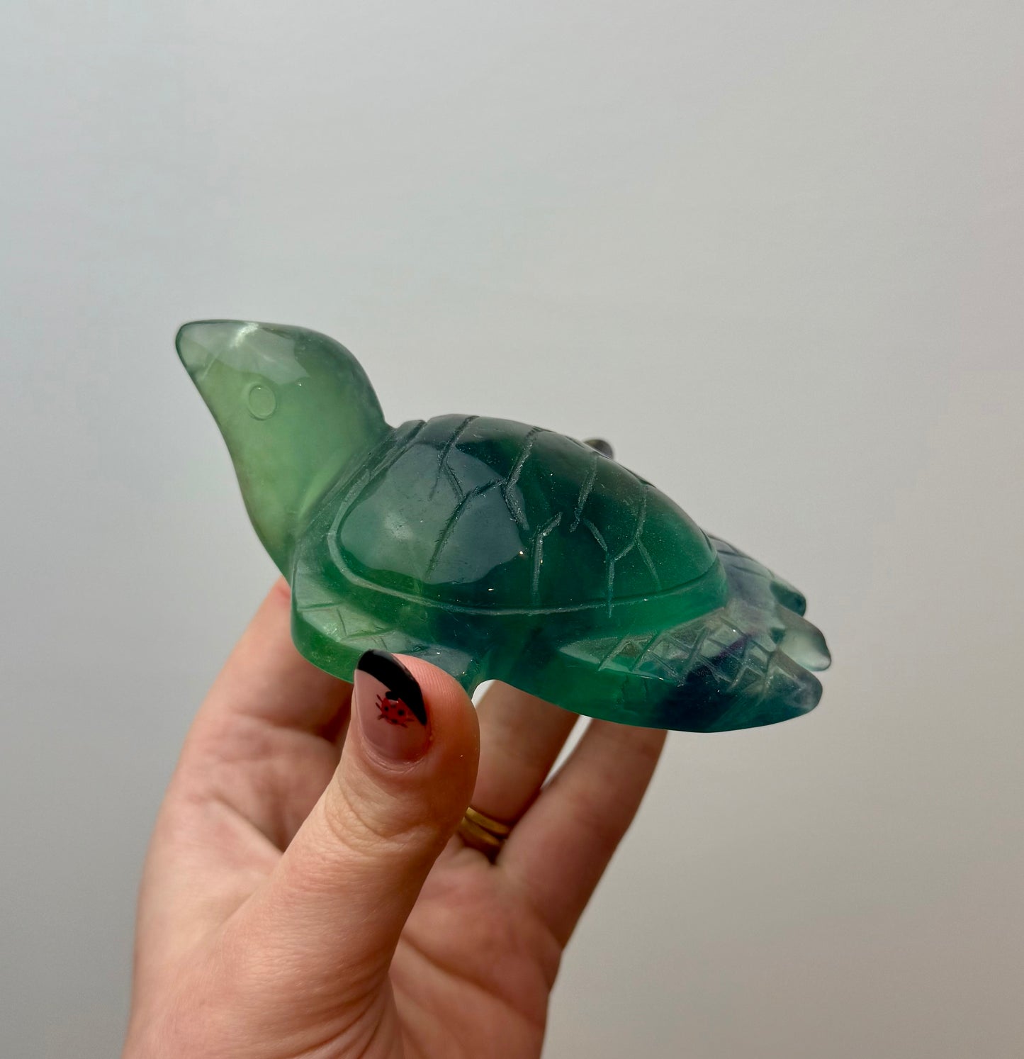 Fluorite sea turtle carving