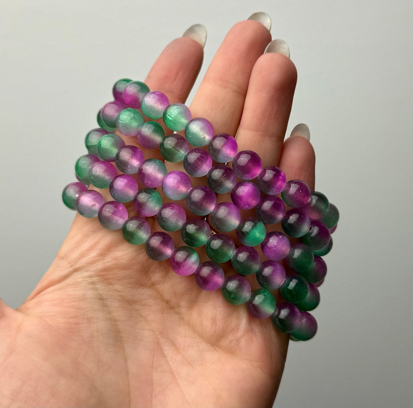 Dyed purple green satin spar bracelets