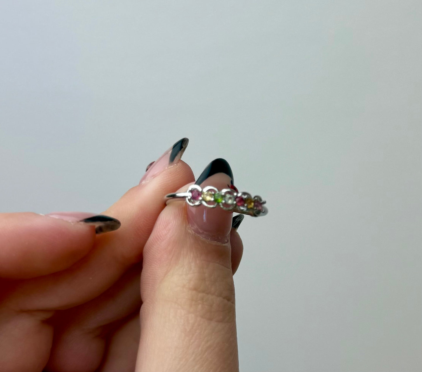 Multicoloured tourmaline adjustable ring