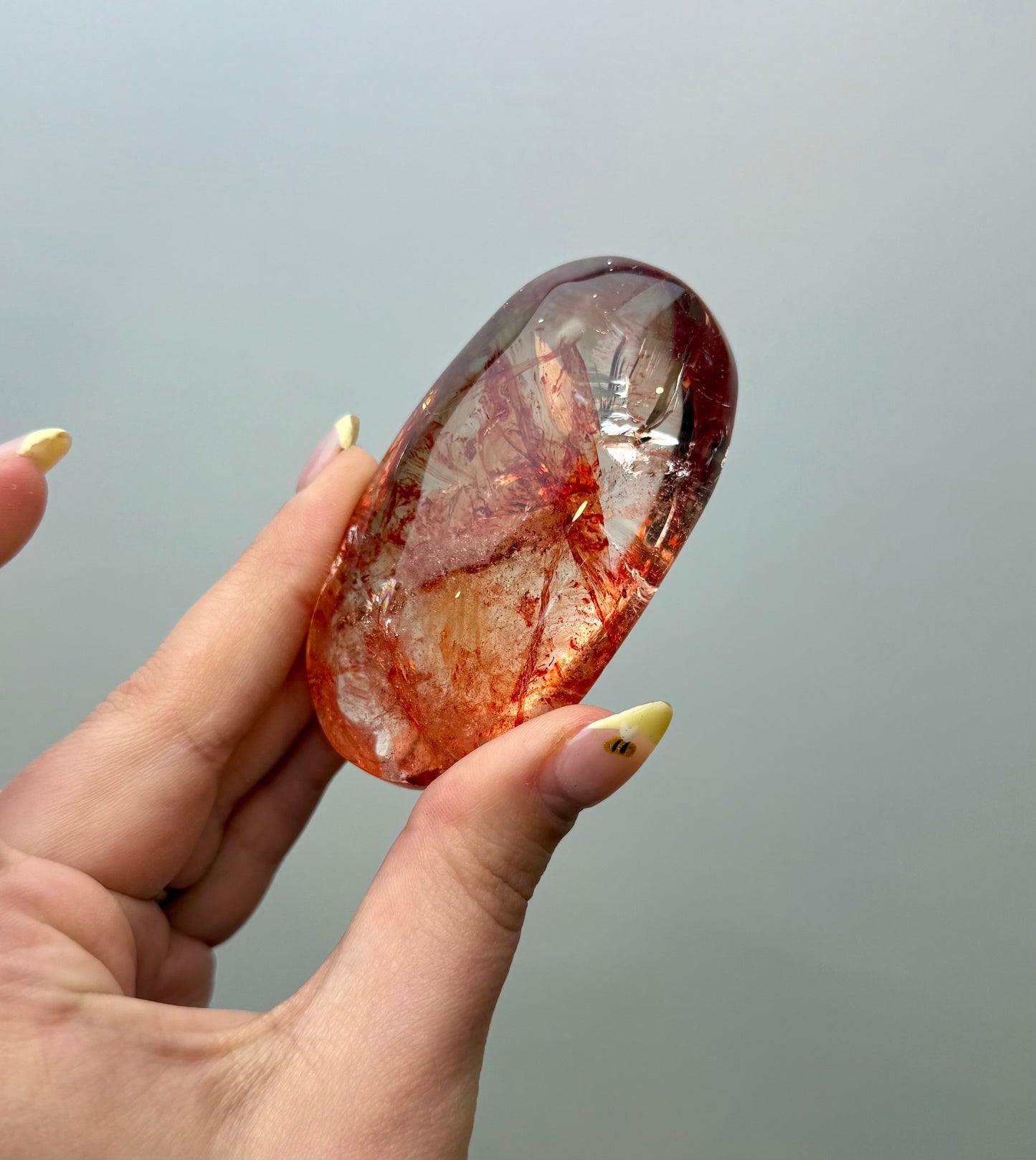 Dyed smoky quartz palm stone