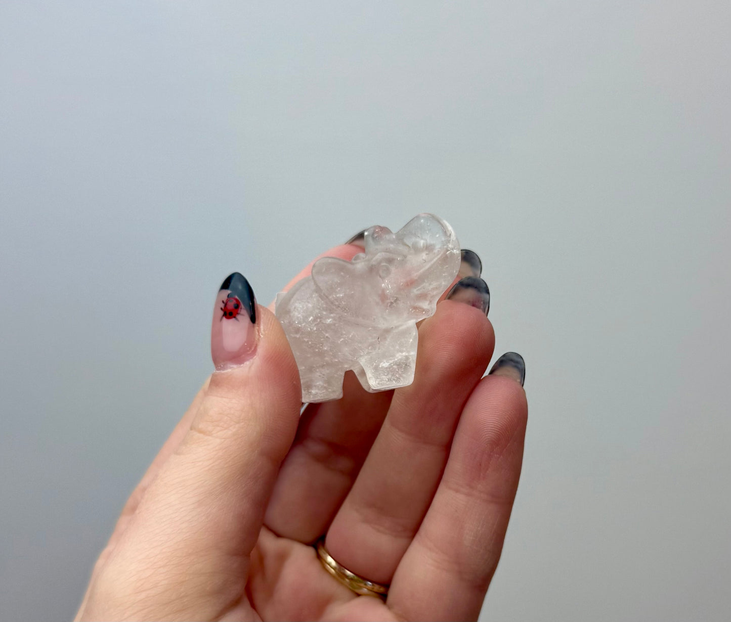 Clear quartz elephant carving