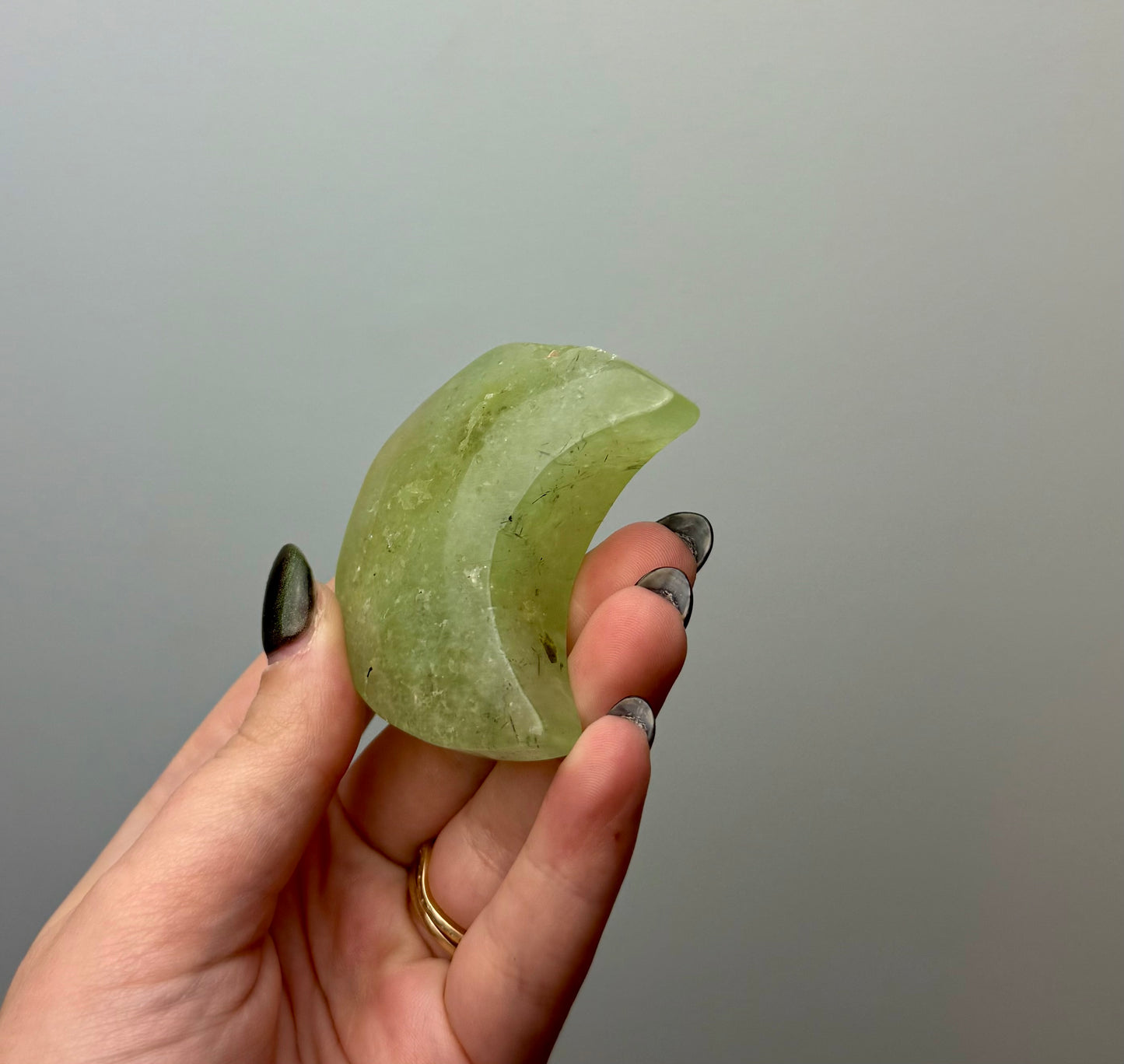 Prehnite moon carving