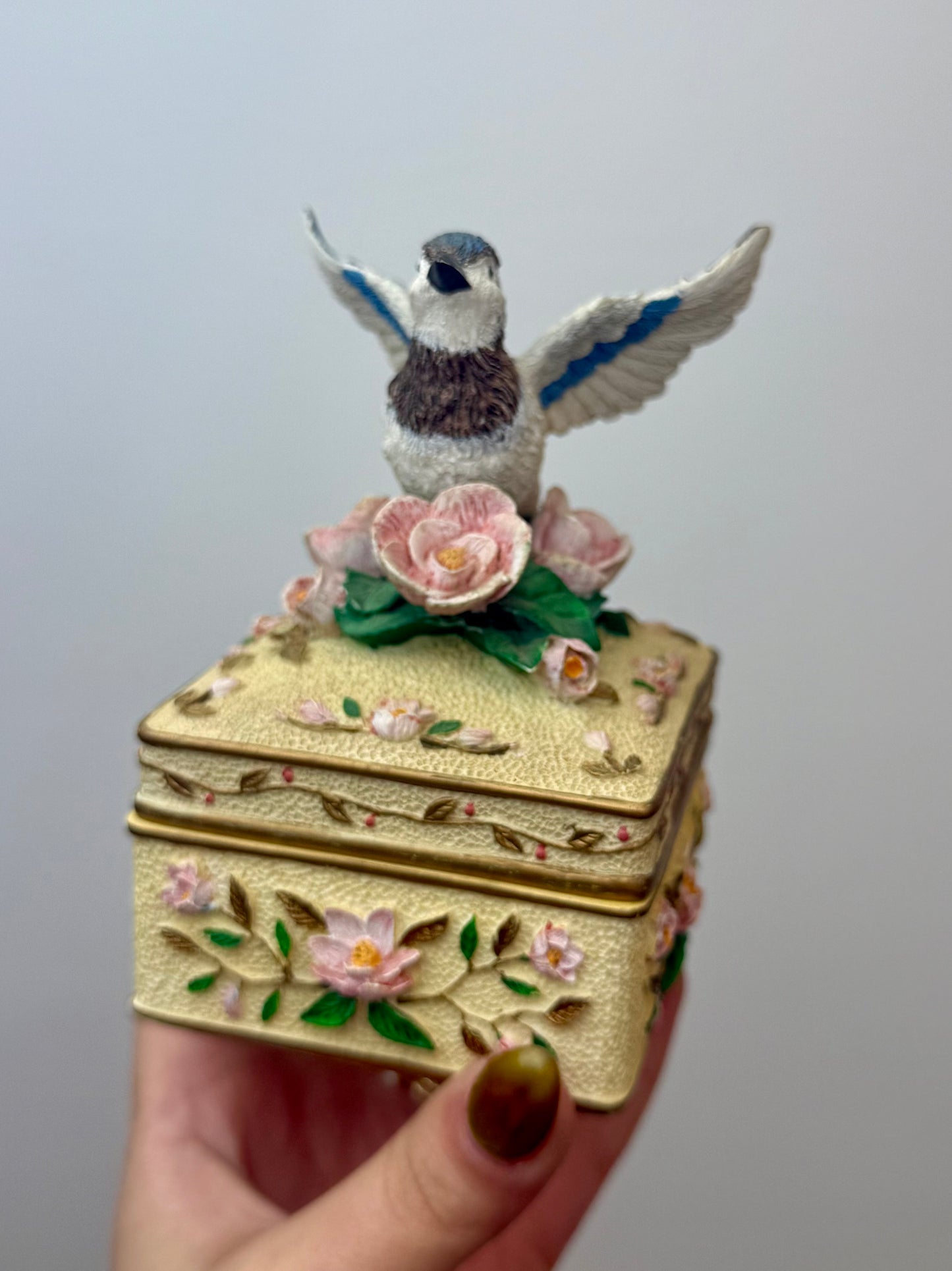 Blue jar bird music box thrifted find
