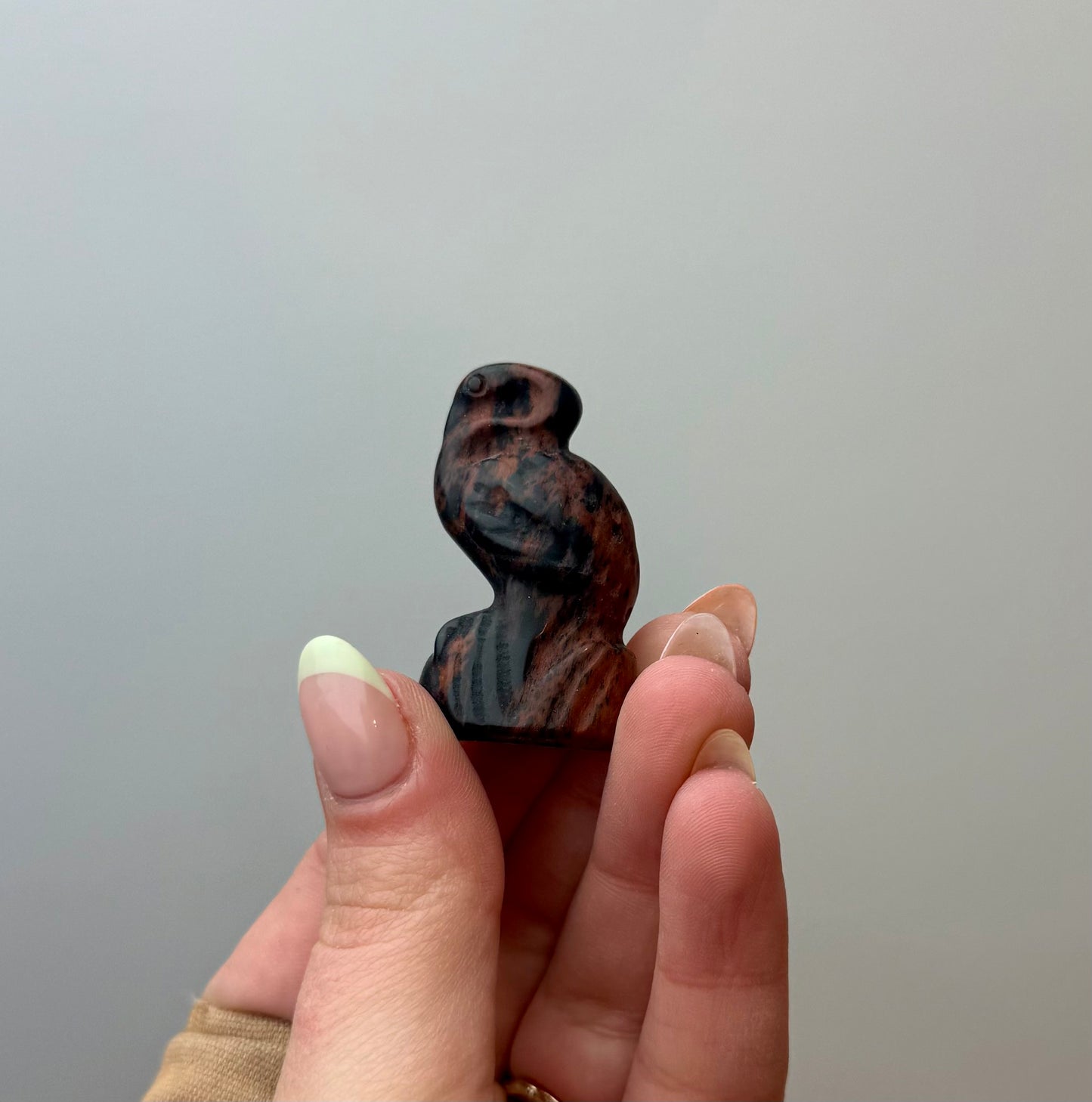 Mahogany Obsidian flamingo carving