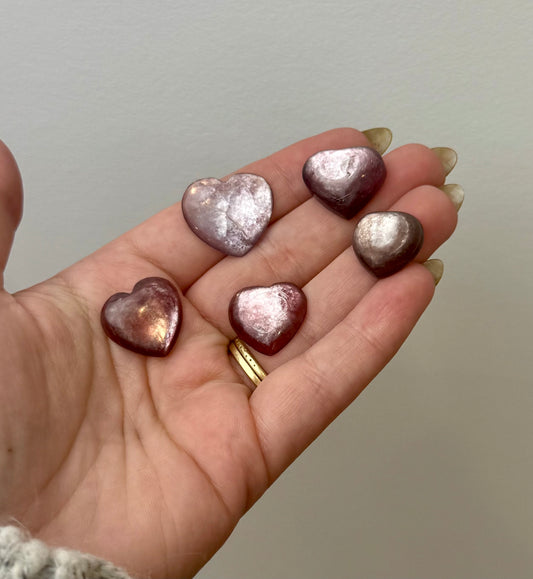Gem lepidolite/purple mica heart carvings