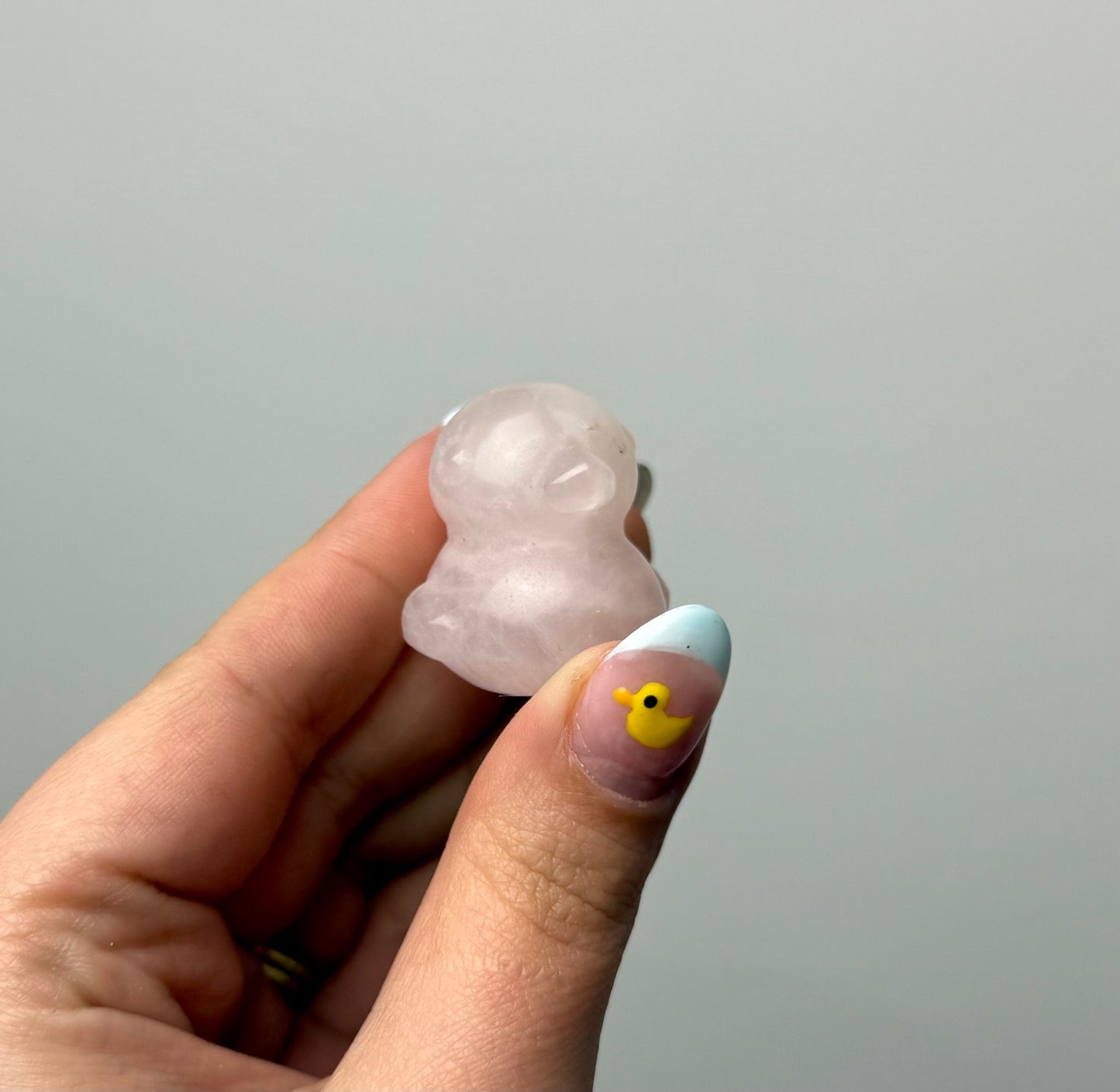 Rose quartz duck carvings