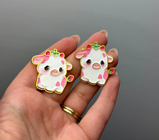 Strawberry cow enamel pin