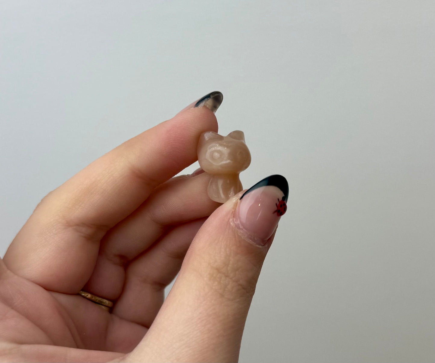 Peach moonstone sunstone mini cat carvings